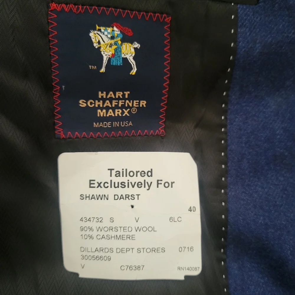 Hart Schaffner Marx Shawn Darst Wool Cashmere Blend Sport Coat Jacket Size 40S